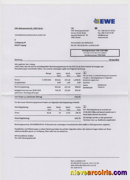 Germany EWE utility bill